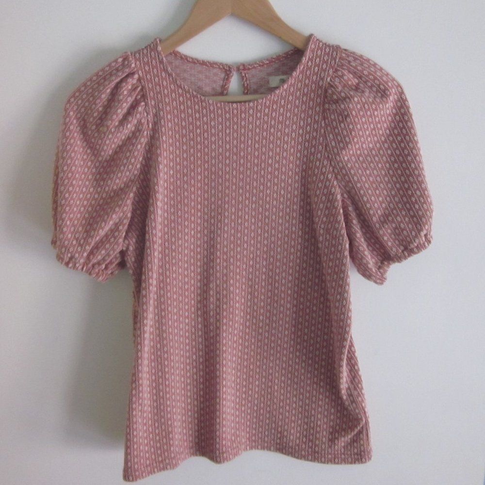 Madewell Womens Size XS Floral Jacquard Puff-Sleeve Keyhole Top Blouse 34" Bust - Picture 2 of 14